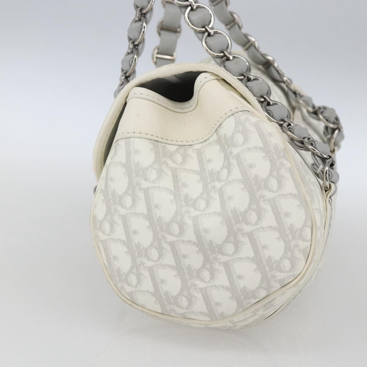 Christian Dior Trotter Canvas Romantic Chain Bag PVC White Silver Auth 167994
