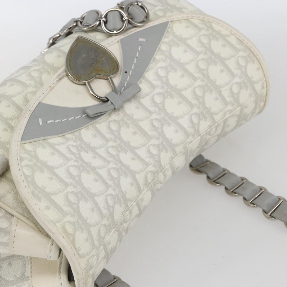 Christian Dior Trotter Canvas Romantic Chain Bag PVC White Silver Auth 167994