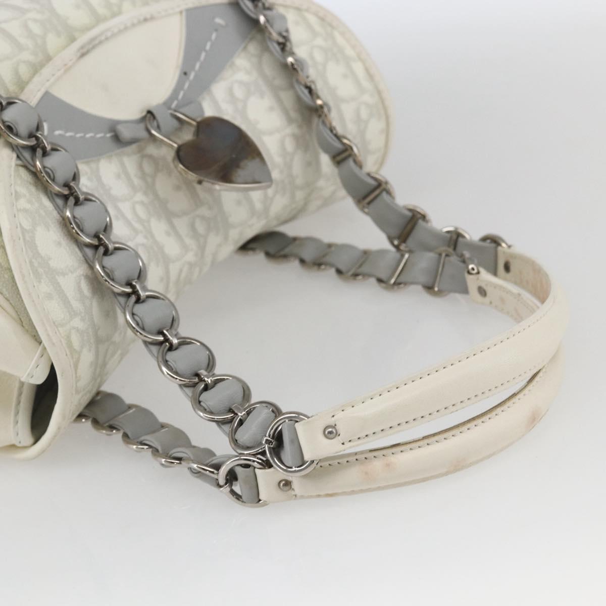Christian Dior Trotter Canvas Romantic Chain Bag PVC White Silver Auth 167994