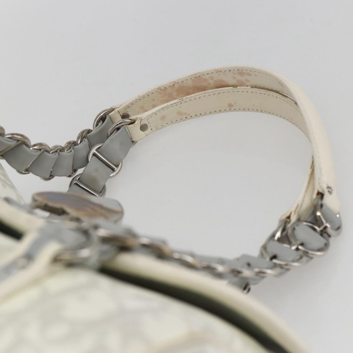 Christian Dior Trotter Canvas Romantic Chain Bag PVC White Silver Auth 167994