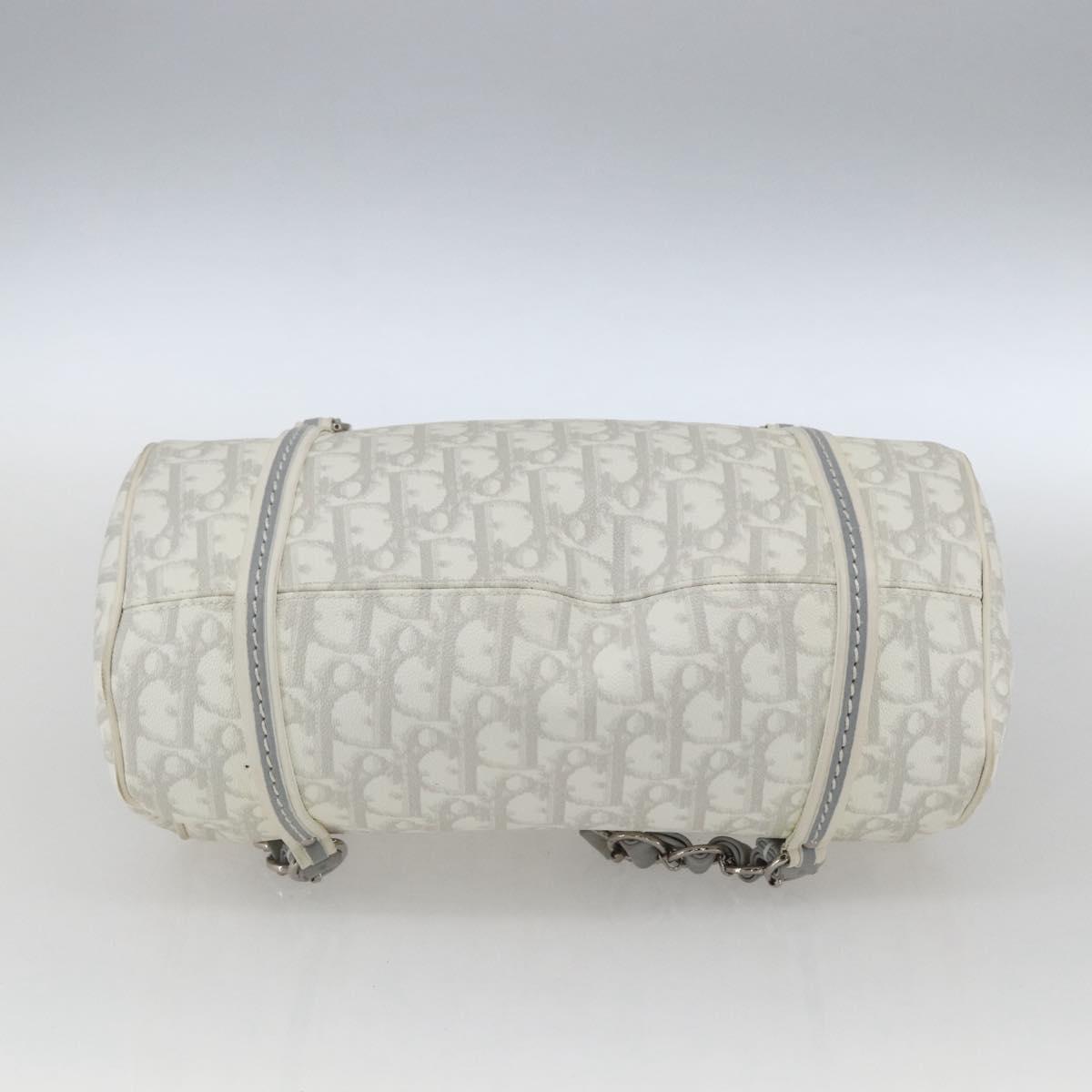 Christian Dior Trotter Canvas Romantic Chain Bag PVC White Silver Auth 167994