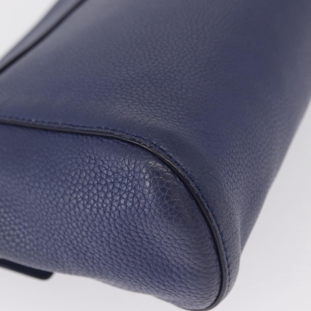 Salvatore Ferragamo Gancini Shoulder Bag Leather Navy Gold Auth 167996
