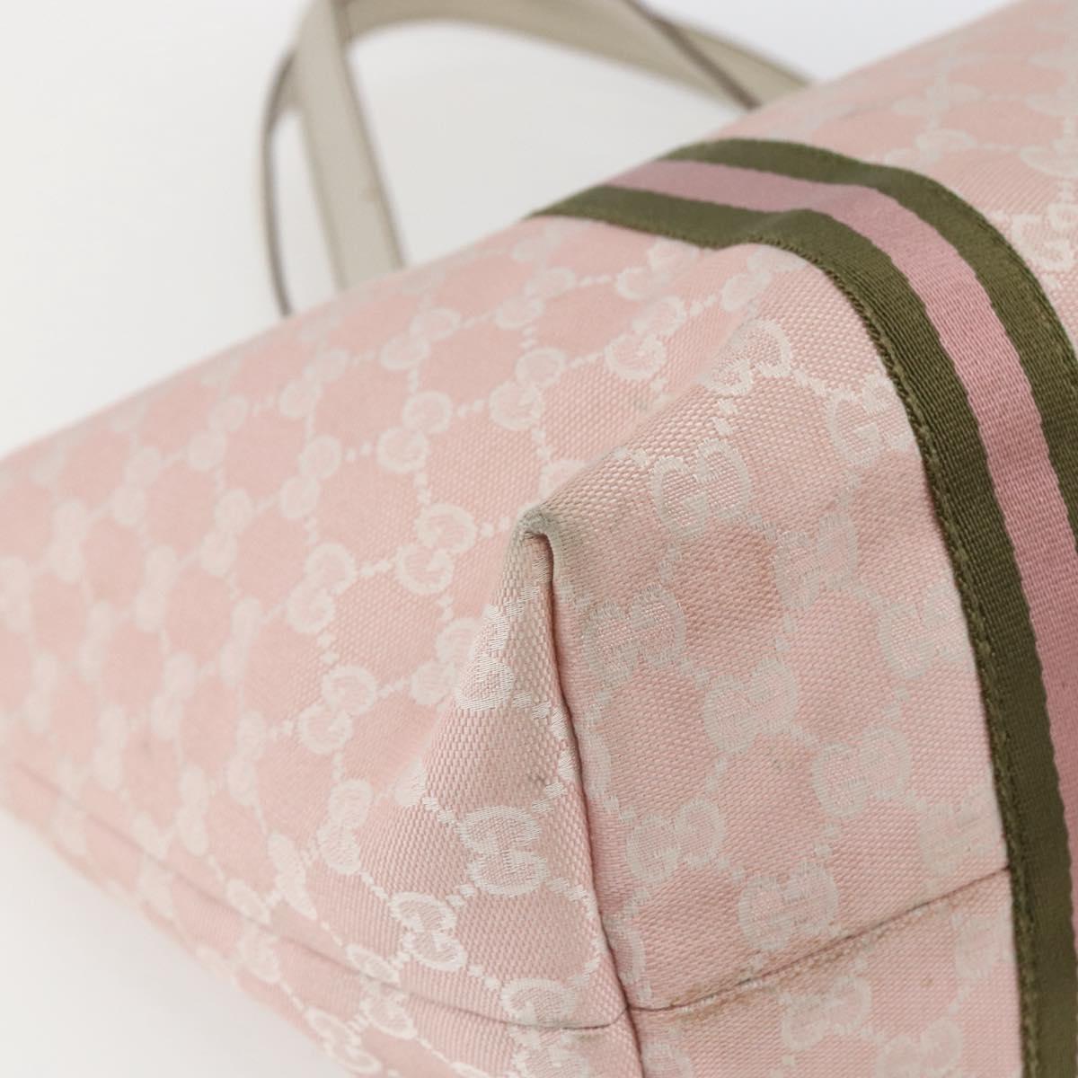GUCCI GG Canvas Sherry Line Tote Bag Pink Gold khaki 139260 Auth 168002