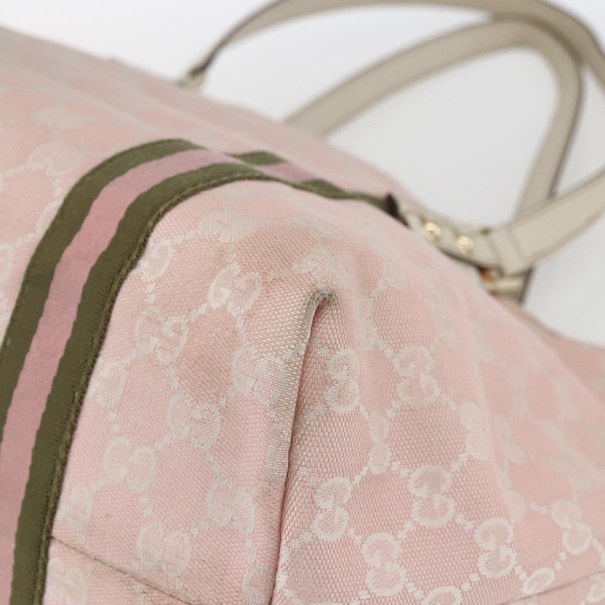 GUCCI GG Canvas Sherry Line Tote Bag Pink Gold khaki 139260 Auth 168002