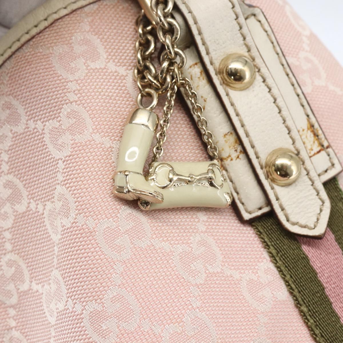 GUCCI GG Canvas Sherry Line Tote Bag Pink Gold khaki 139260 Auth 168002