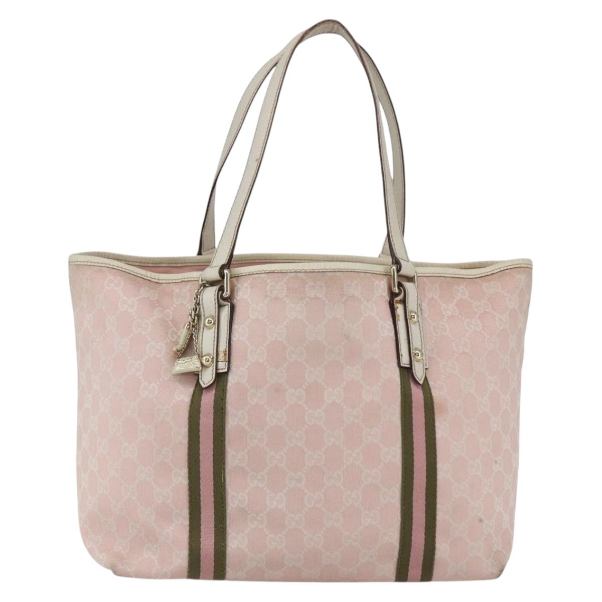 GUCCI GG Canvas Sherry Line Tote Bag Pink Gold khaki 139260 Auth 168002