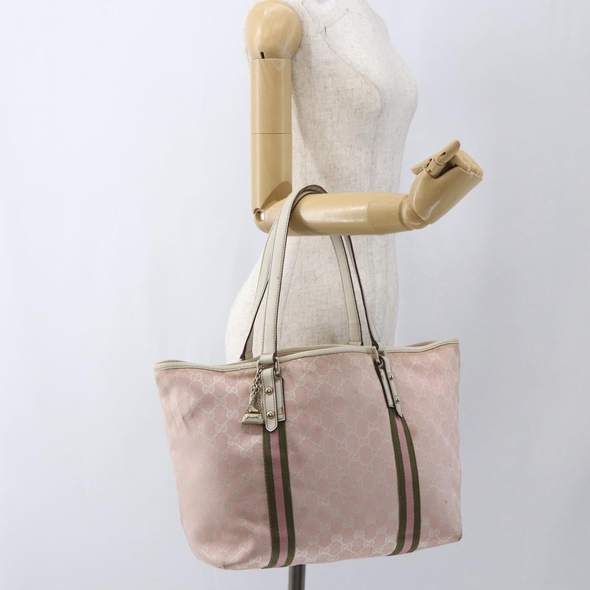 GUCCI GG Canvas Sherry Line Tote Bag Pink Gold khaki 139260 Auth 168002