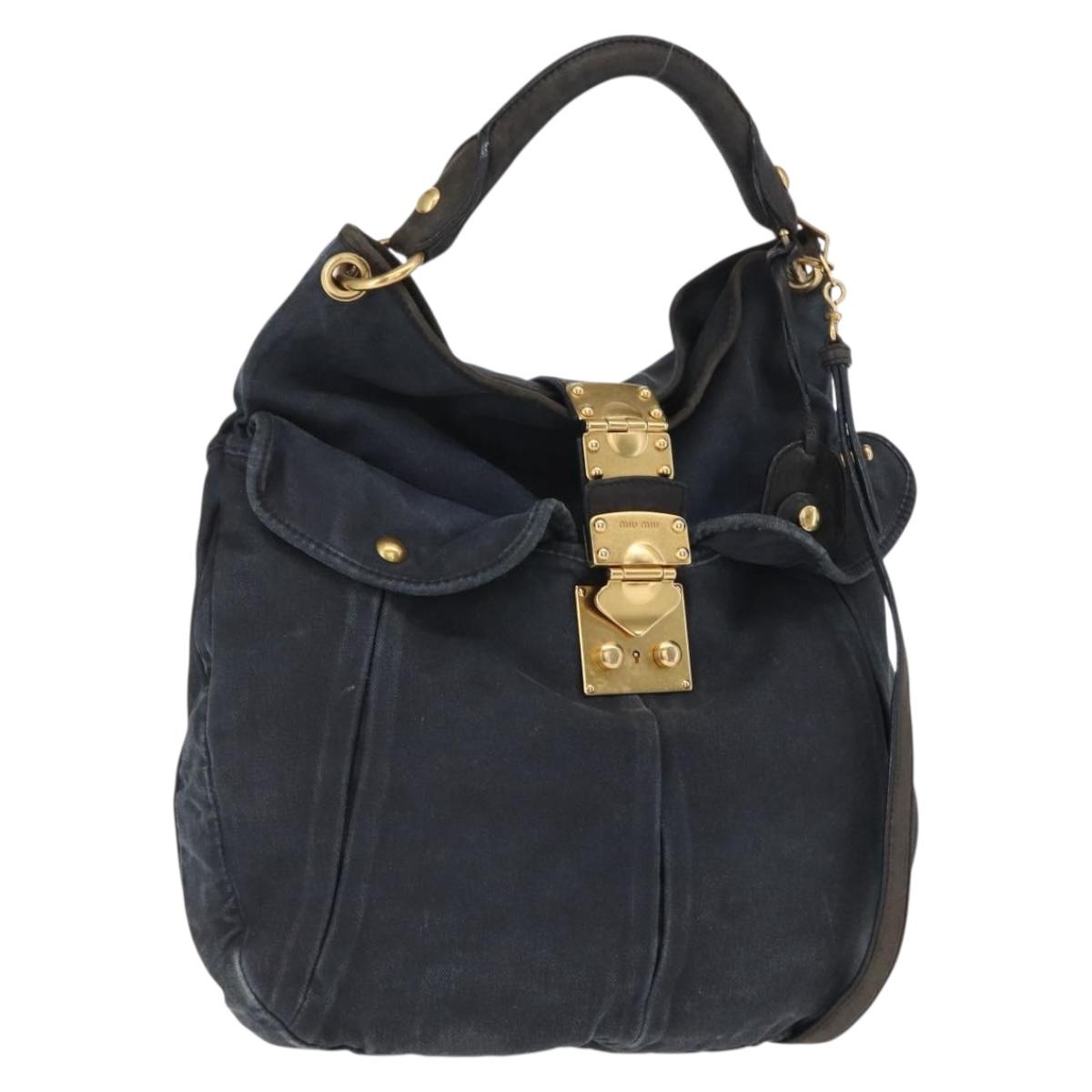 Miu Miu Shoulder Bag Canvas 2way Navy Gold Auth 168005