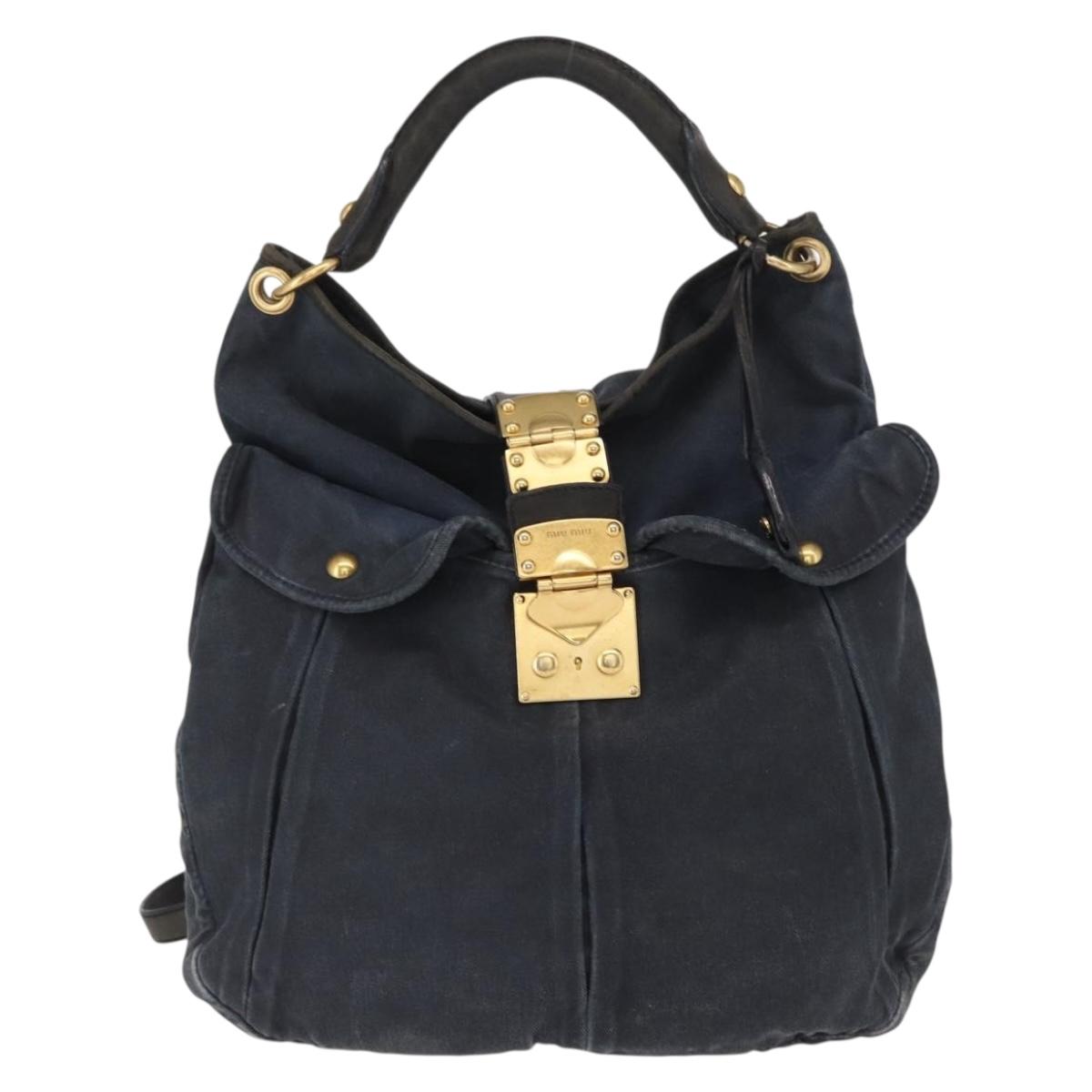 Miu Miu Shoulder Bag Canvas 2way Navy Gold Auth 168005
