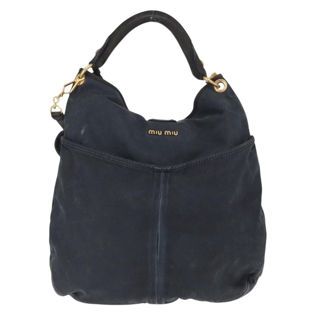 Miu Miu Shoulder Bag Canvas 2way Navy Gold Auth 168005