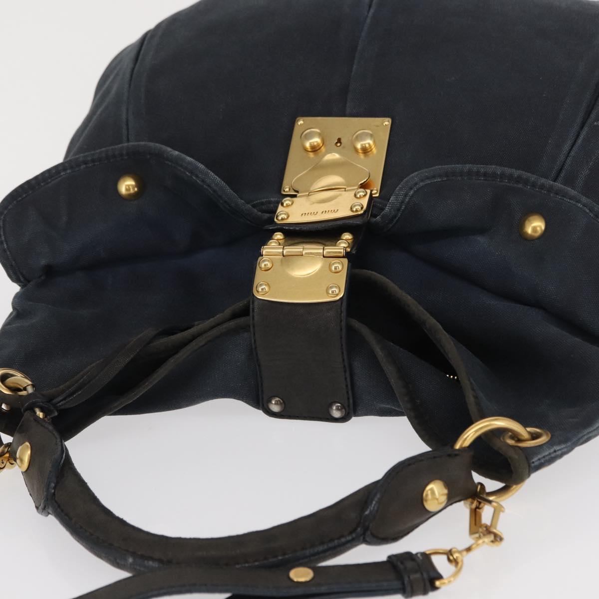 Miu Miu Shoulder Bag Canvas 2way Navy Gold Auth 168005