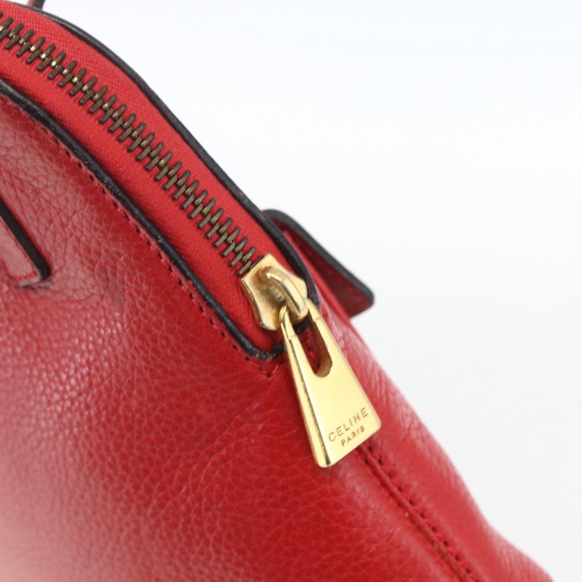 CELINE Circle Hand Bag Leather 2way Red Gold Auth 168014