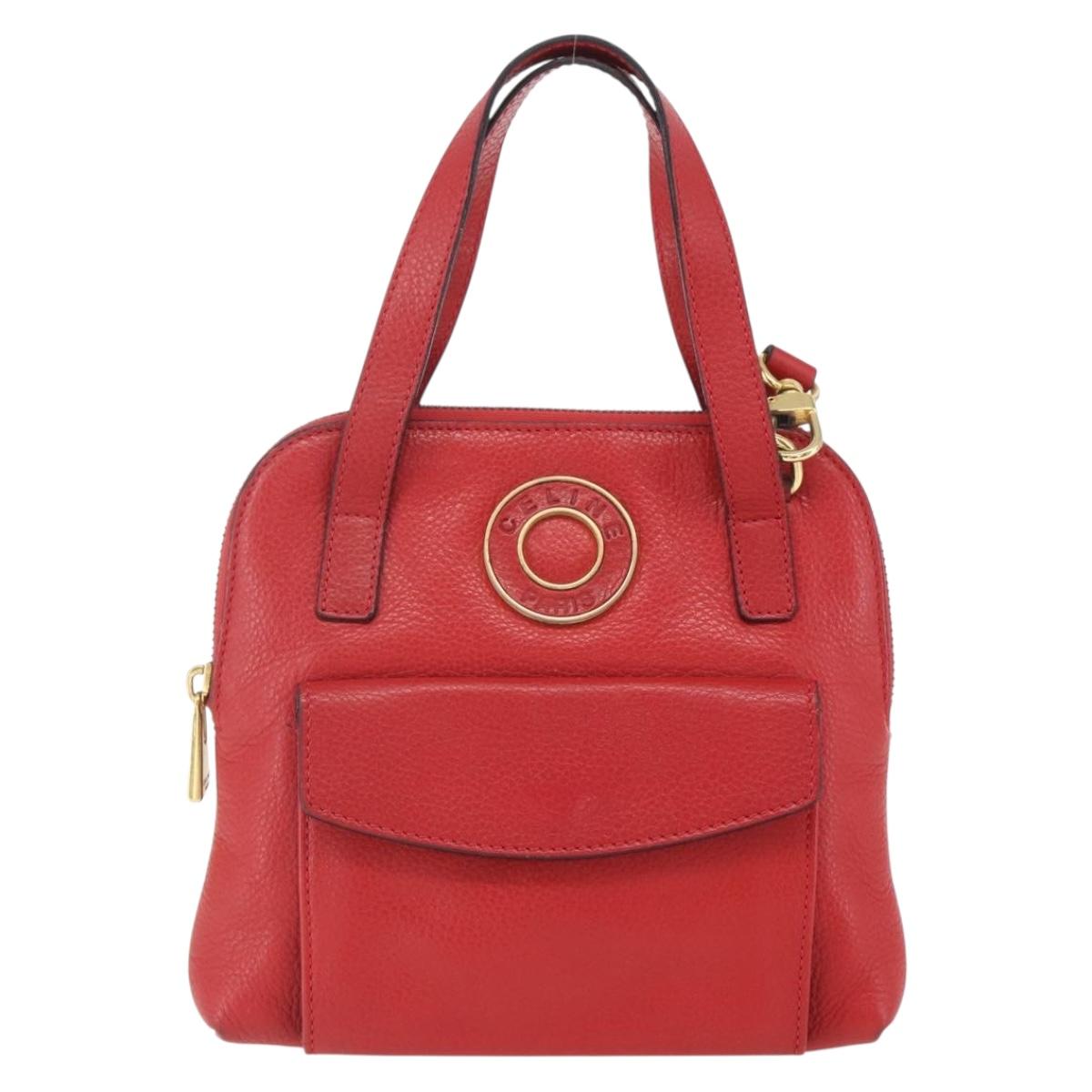 CELINE Circle Hand Bag Leather 2way Red Gold Auth 168014