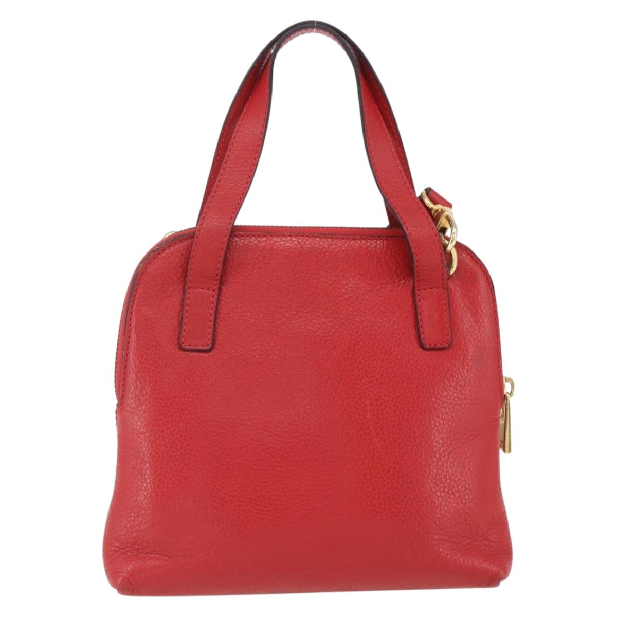 CELINE Circle Hand Bag Leather 2way Red Gold Auth 168014