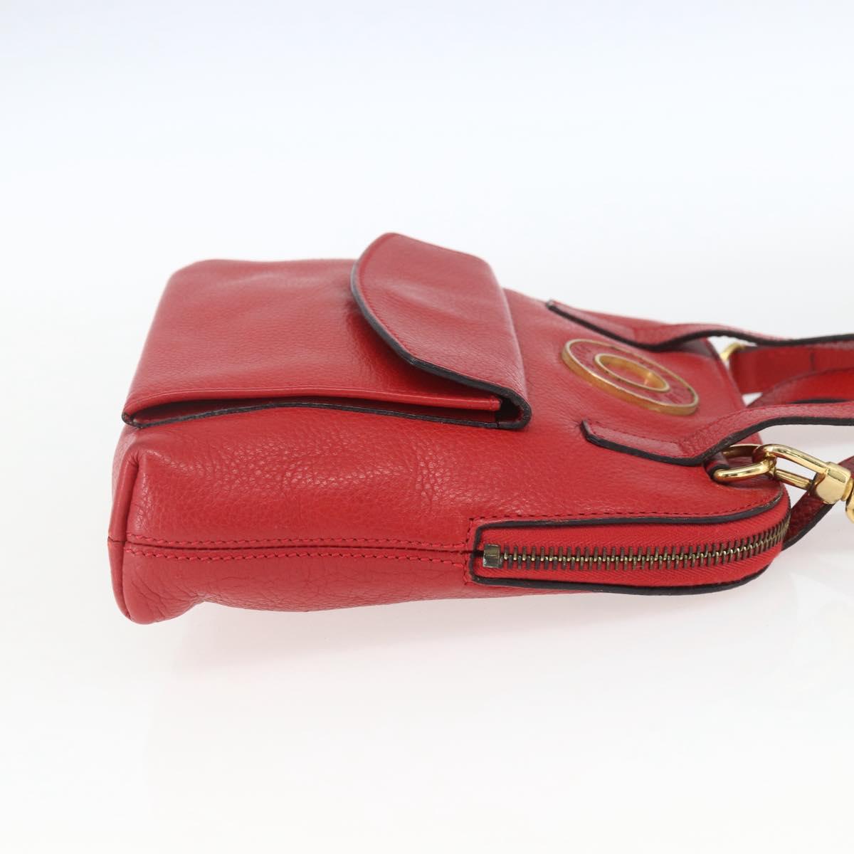 CELINE Circle Hand Bag Leather 2way Red Gold Auth 168014