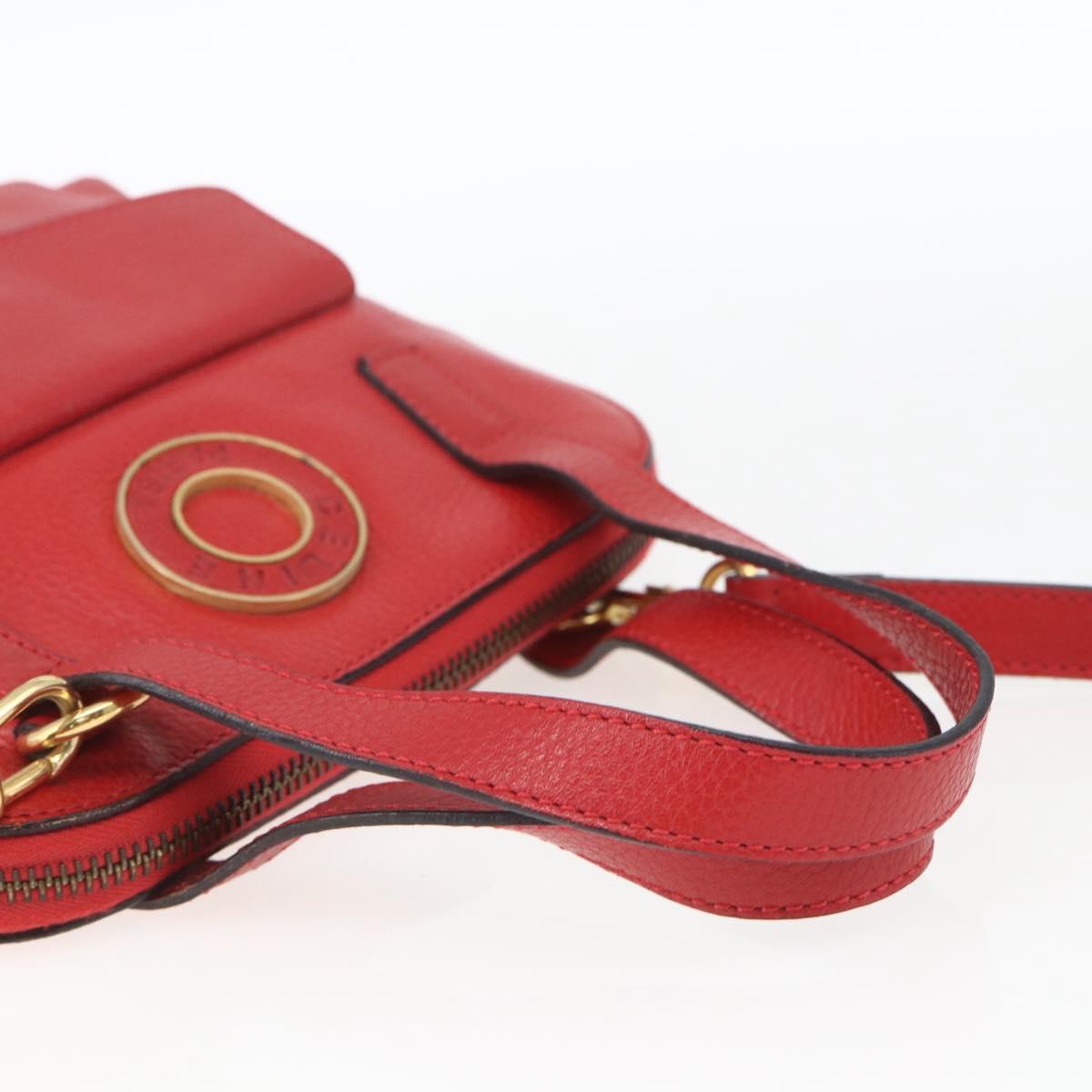 CELINE Circle Hand Bag Leather 2way Red Gold Auth 168014