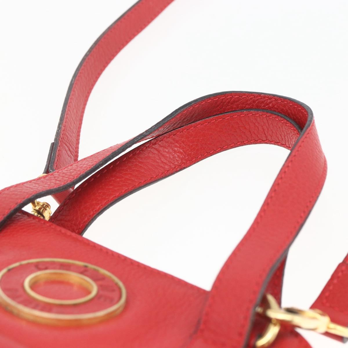 CELINE Circle Hand Bag Leather 2way Red Gold Auth 168014