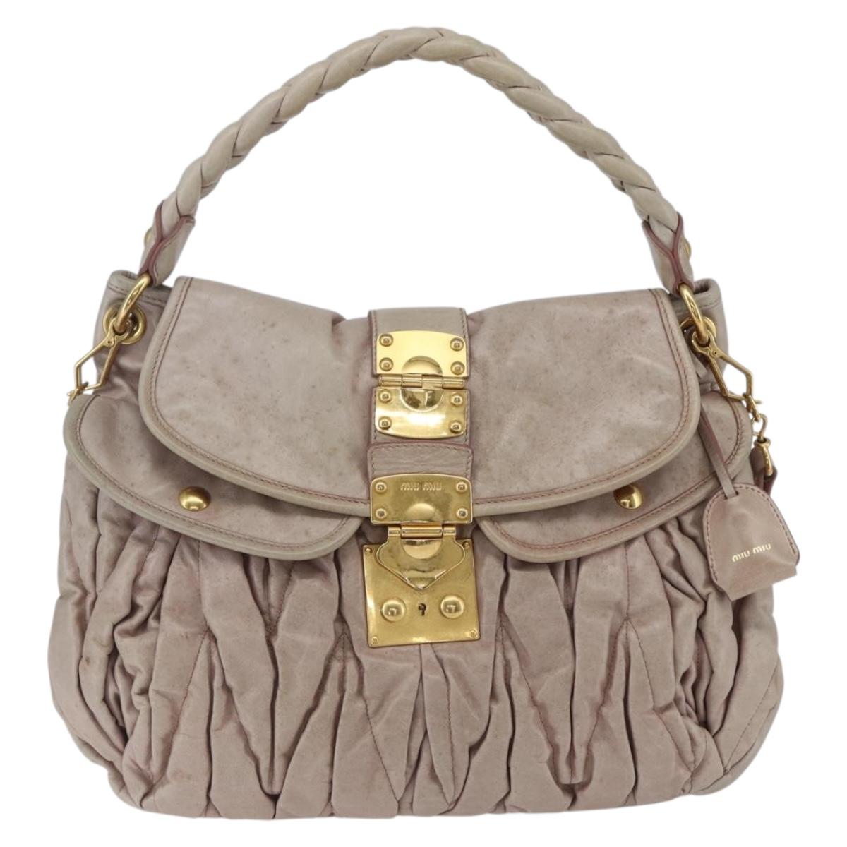 Miu Miu Matelasse Shoulder Bag Leather 2way Pink Gold Auth 168029