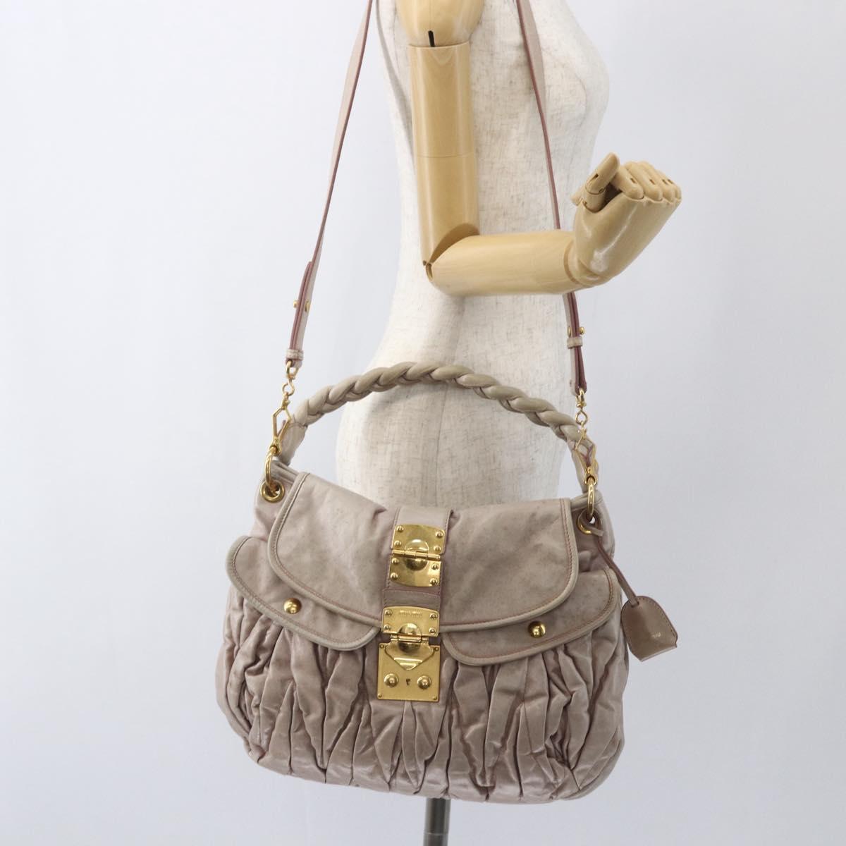 Miu Miu Matelasse Shoulder Bag Leather 2way Pink Gold Auth 168029