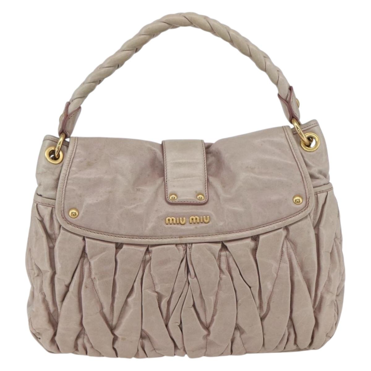 Miu Miu Matelasse Shoulder Bag Leather 2way Pink Gold Auth 168029