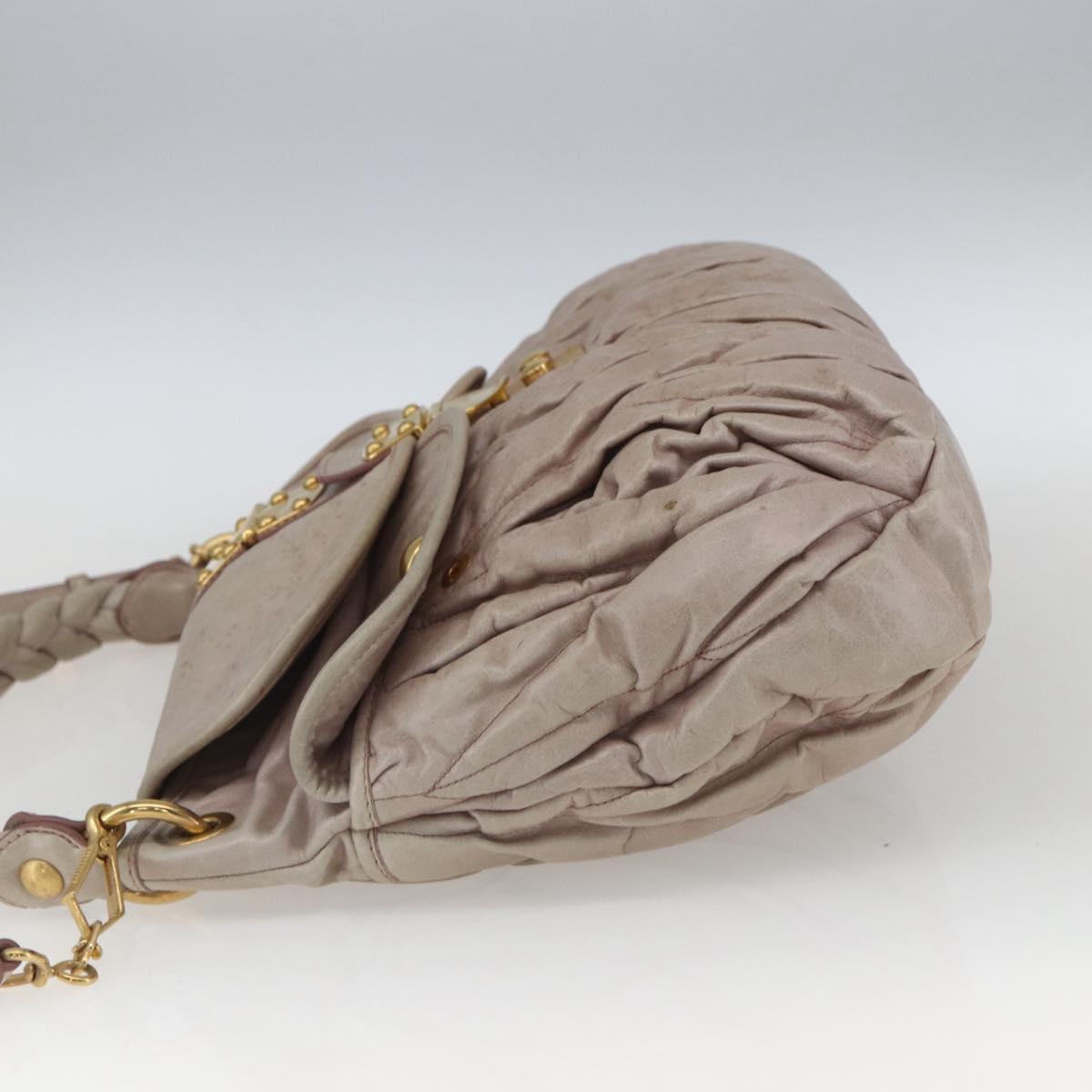 Miu Miu Matelasse Shoulder Bag Leather 2way Pink Gold Auth 168029