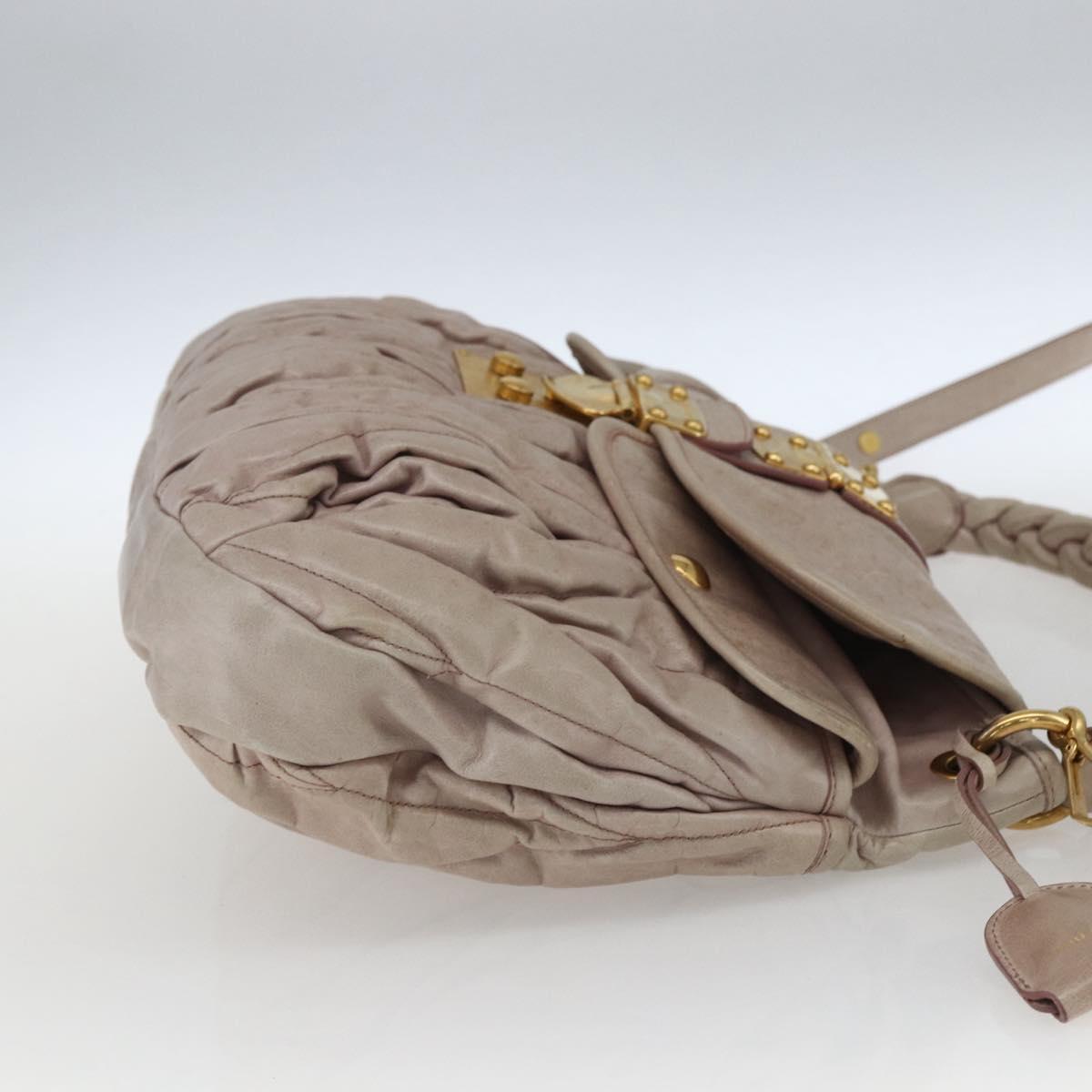 Miu Miu Matelasse Shoulder Bag Leather 2way Pink Gold Auth 168029