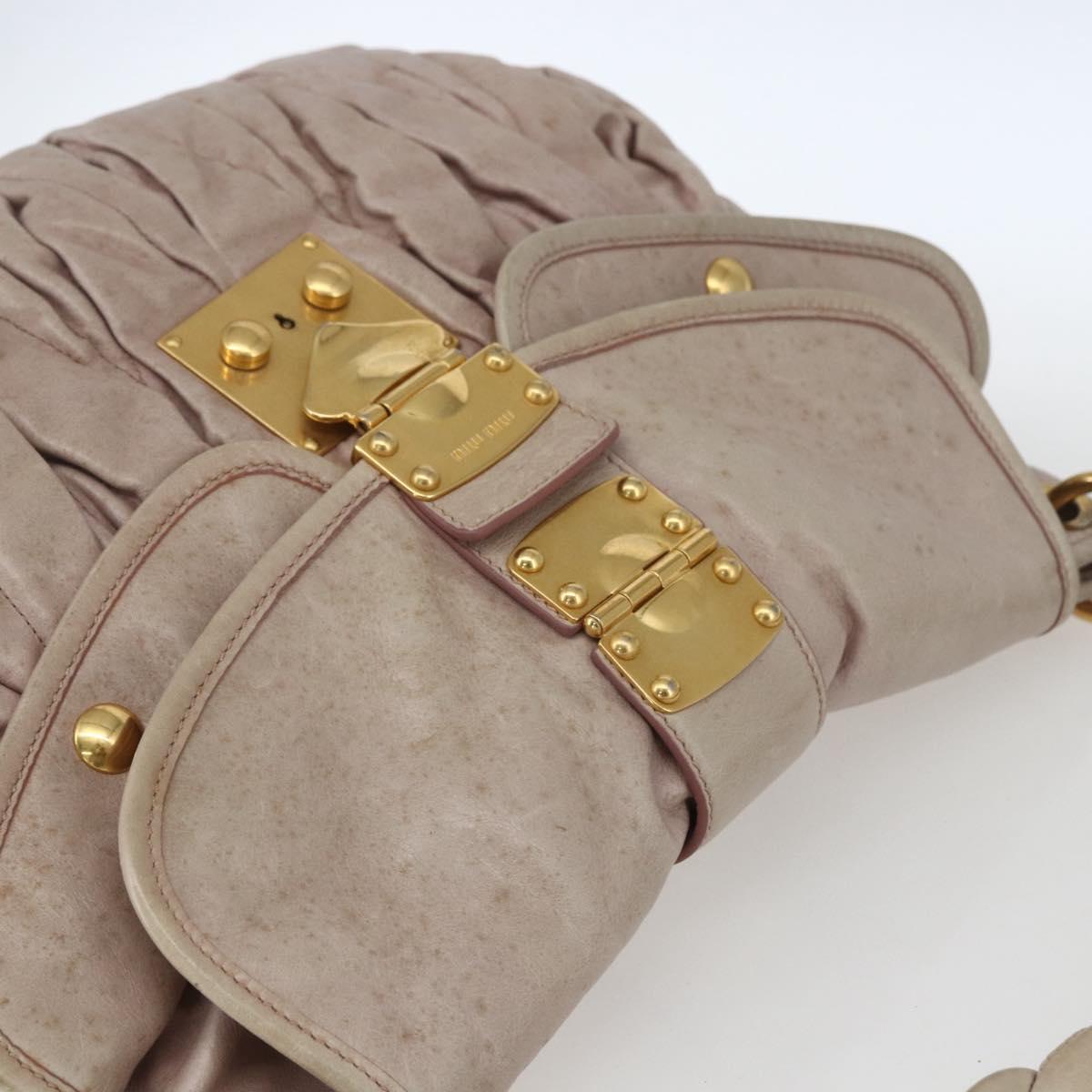 Miu Miu Matelasse Shoulder Bag Leather 2way Pink Gold Auth 168029