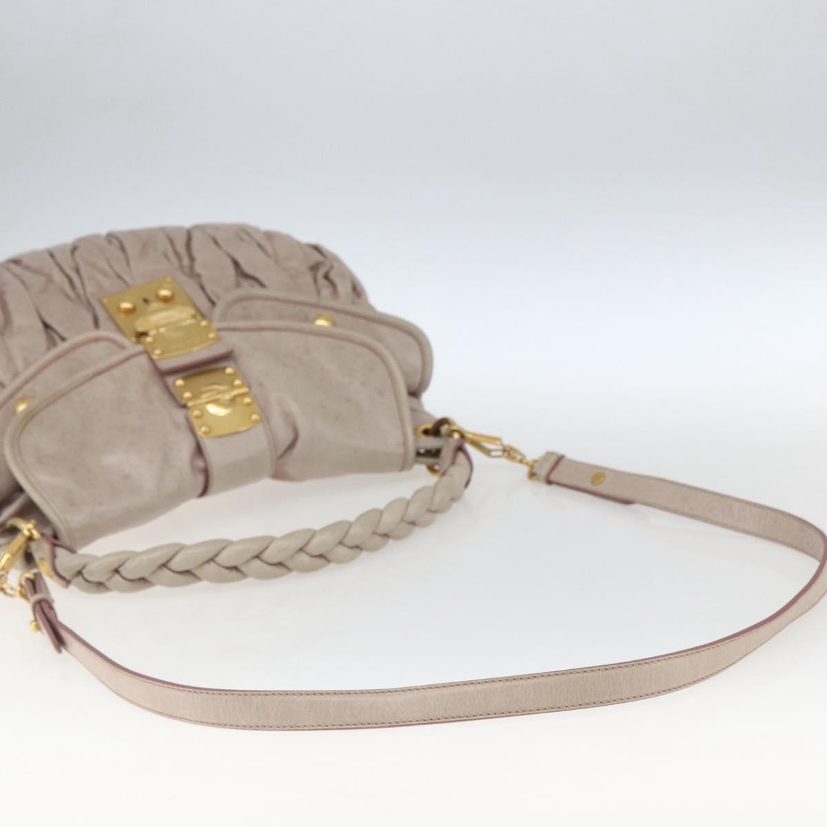 Miu Miu Matelasse Shoulder Bag Leather 2way Pink Gold Auth 168029