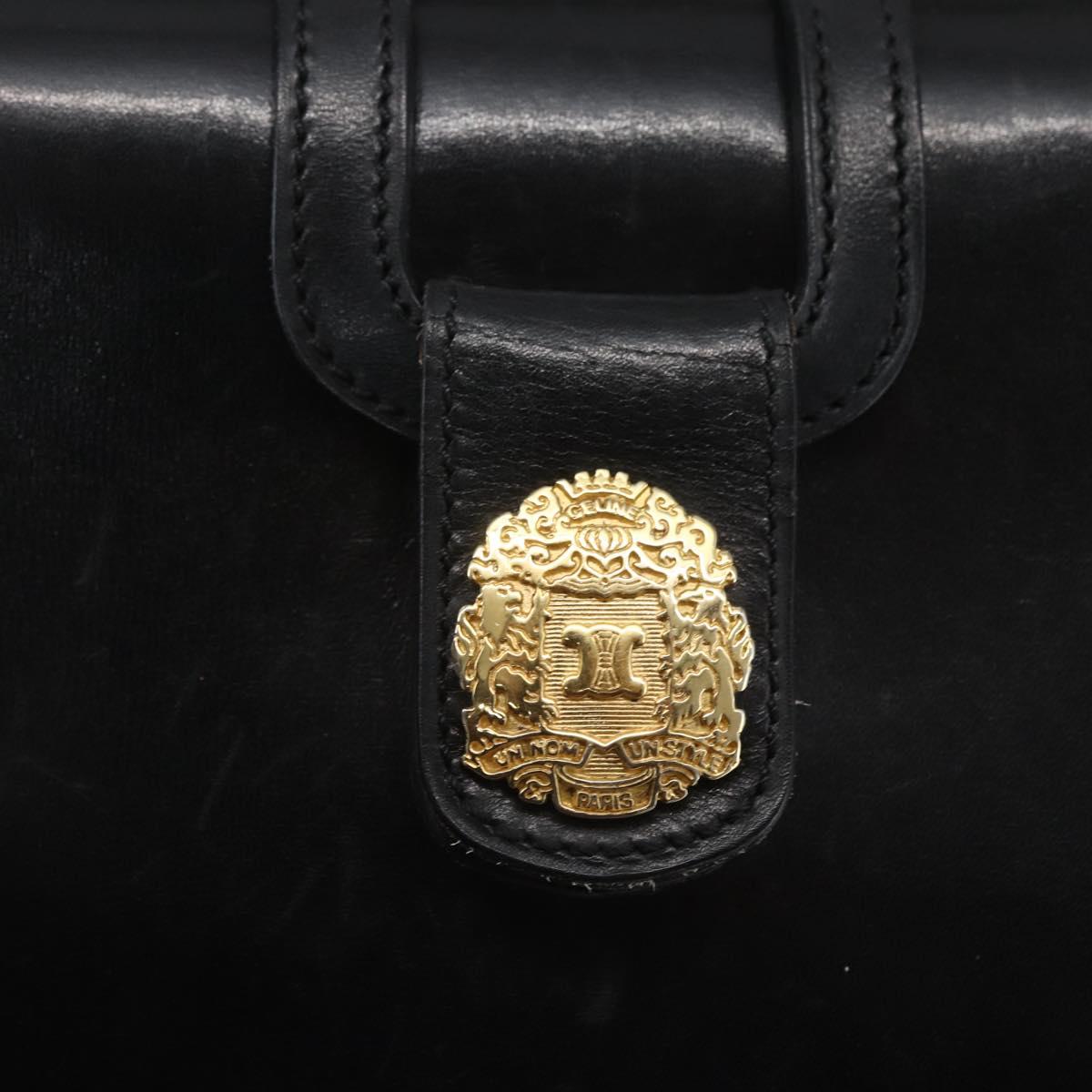CELINE Hand Bag Leather Black Gold Auth 168032
