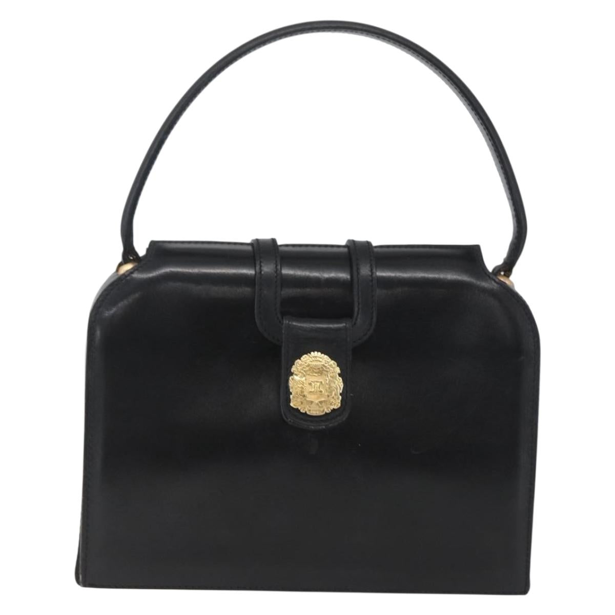 CELINE Hand Bag Leather Black Gold Auth 168032