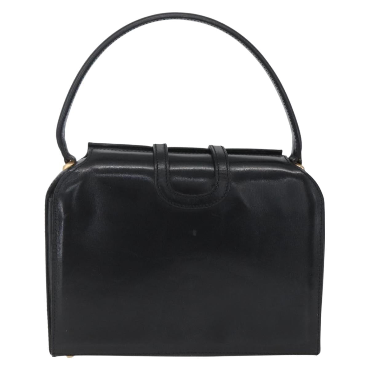 CELINE Hand Bag Leather Black Gold Auth 168032
