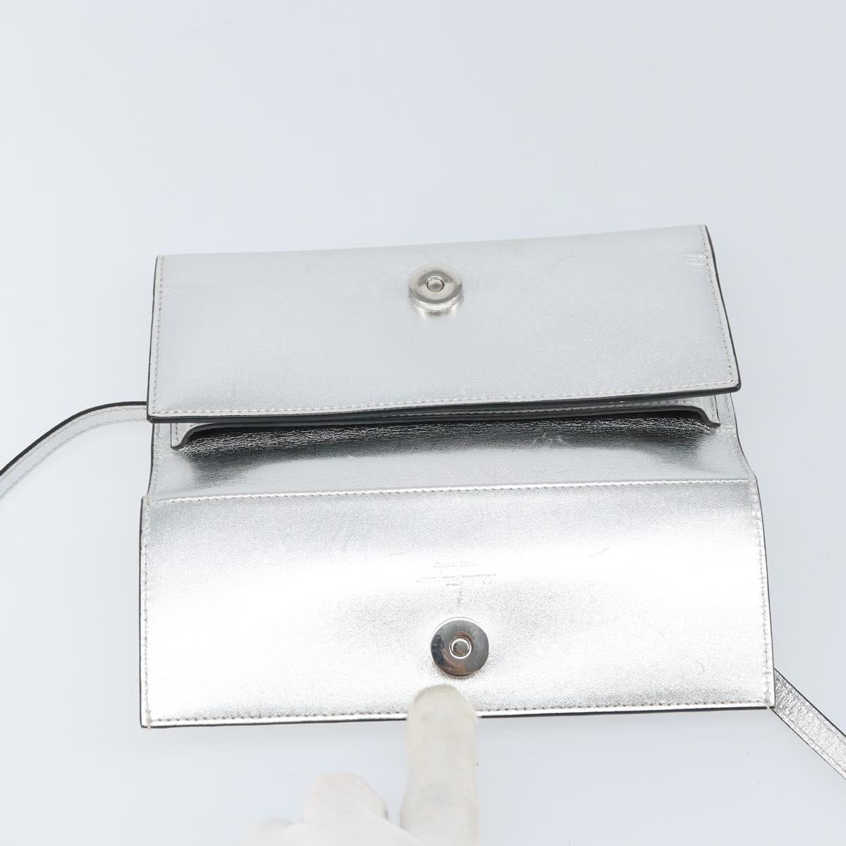 Salvatore Ferragamo Shoulder Wallet Leather 2way Silver Auth 168042
