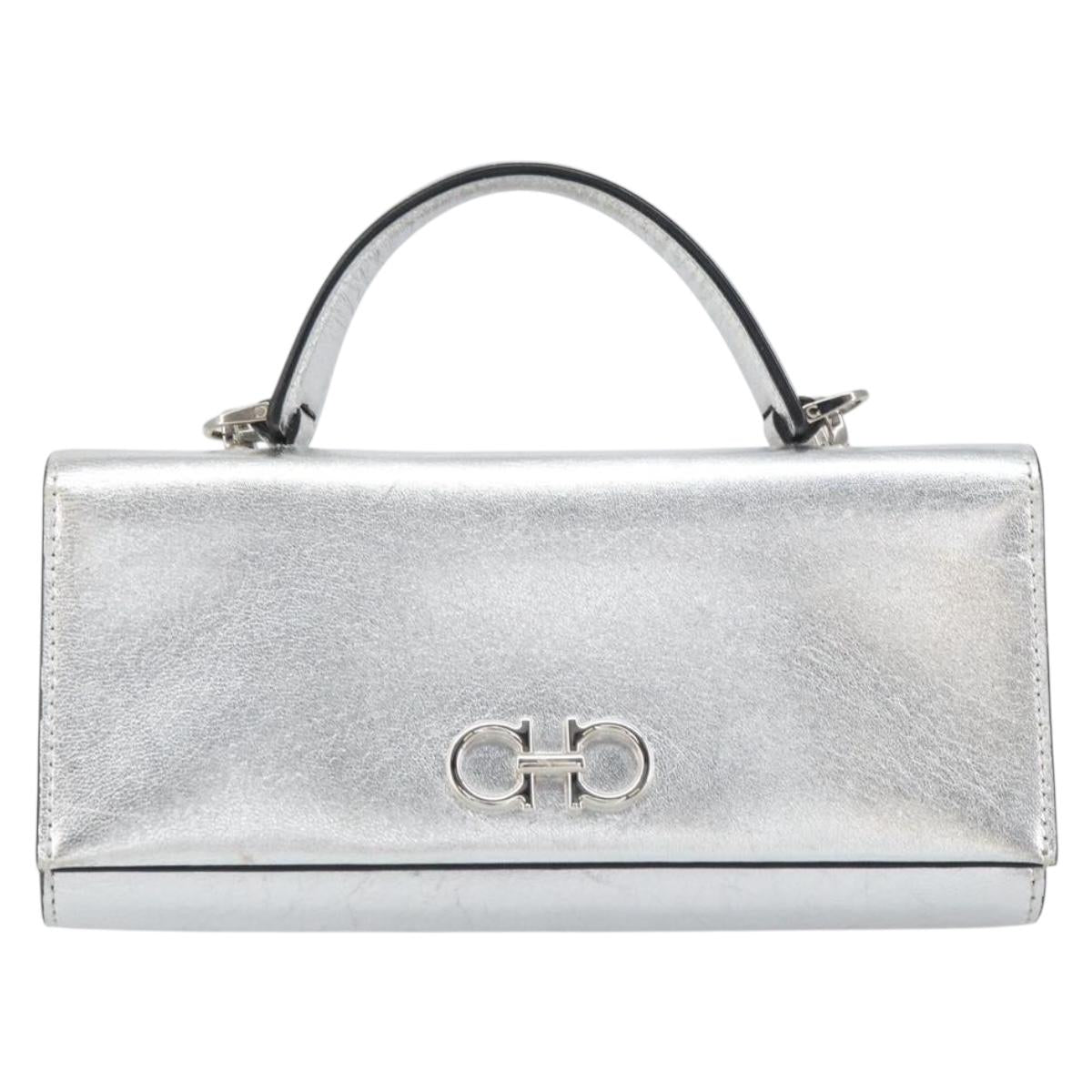 Salvatore Ferragamo Shoulder Wallet Leather 2way Silver Auth 168042