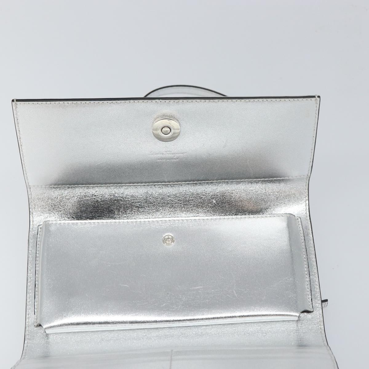Salvatore Ferragamo Shoulder Wallet Leather 2way Silver Auth 168042