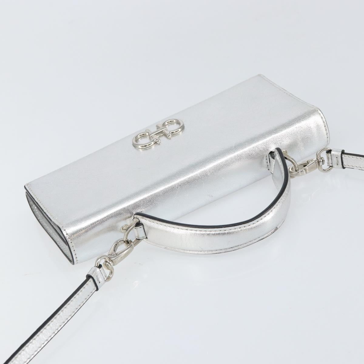 Salvatore Ferragamo Shoulder Wallet Leather 2way Silver Auth 168042