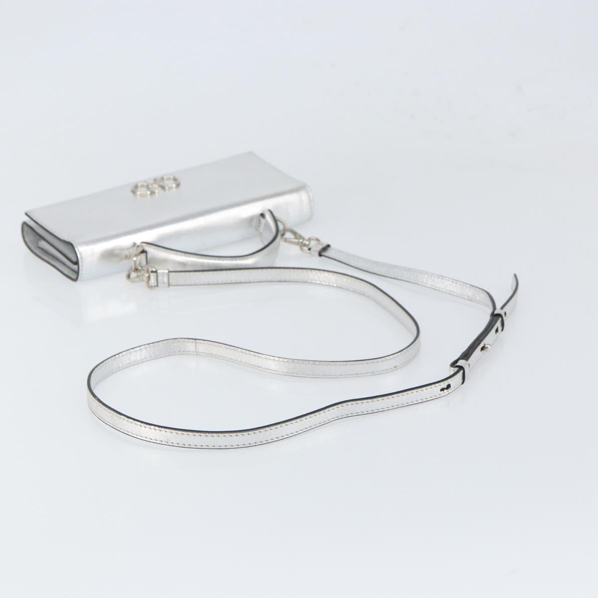 Salvatore Ferragamo Shoulder Wallet Leather 2way Silver Auth 168042