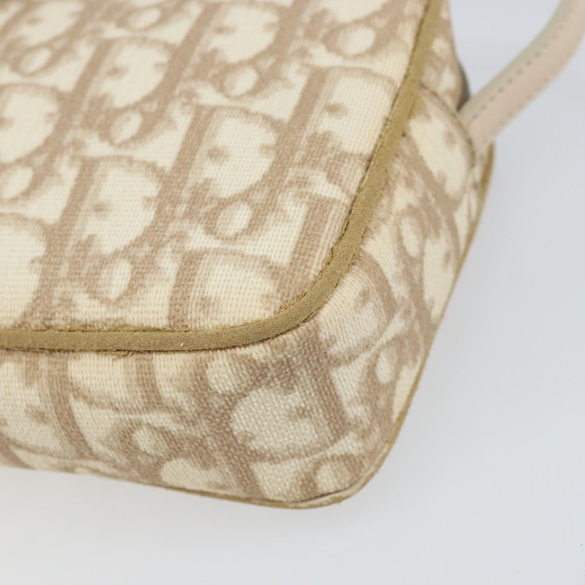 Christian Dior Trotter Canvas Romantic Pouch PVC Beige Silver Auth 168043