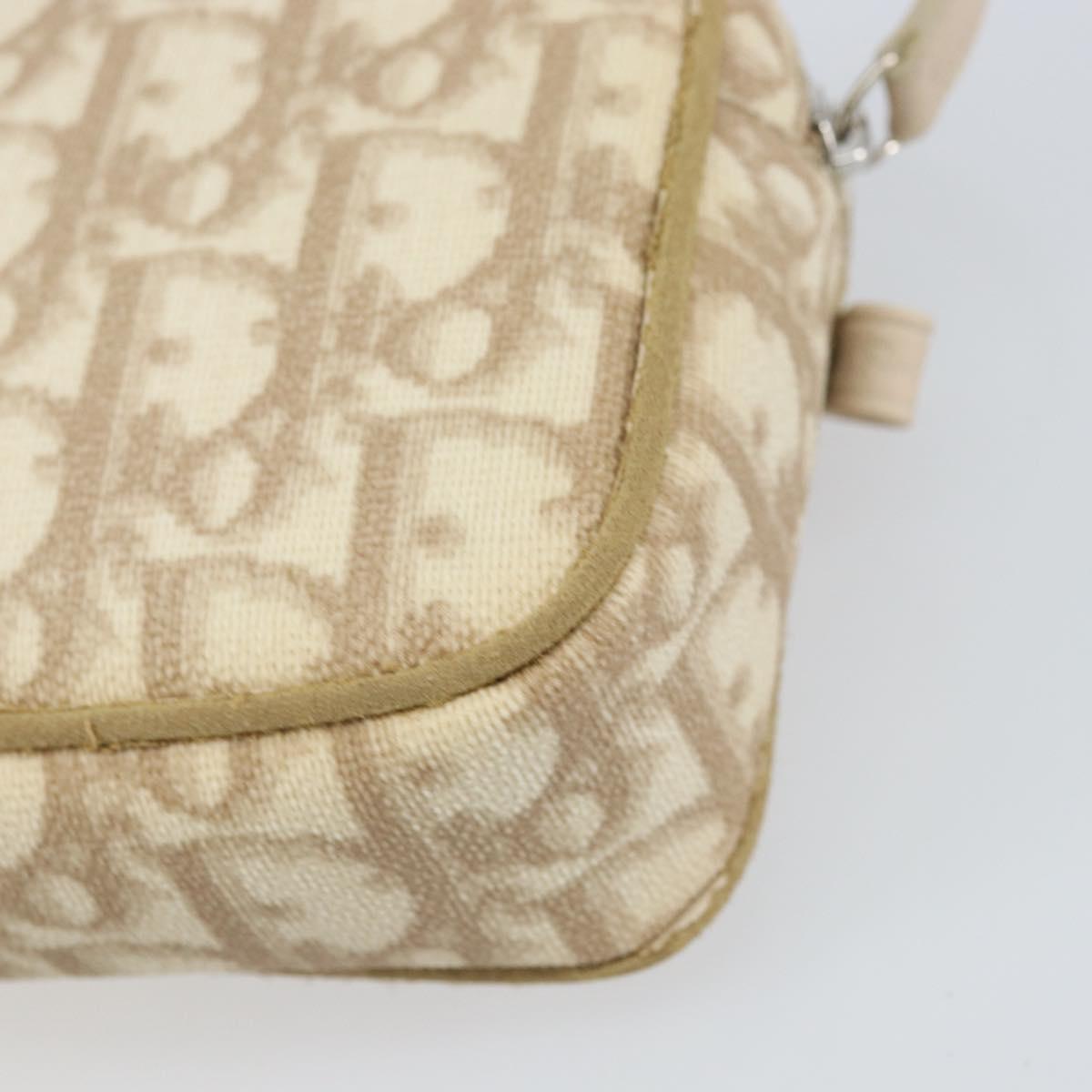 Christian Dior Trotter Canvas Romantic Pouch PVC Beige Silver Auth 168043