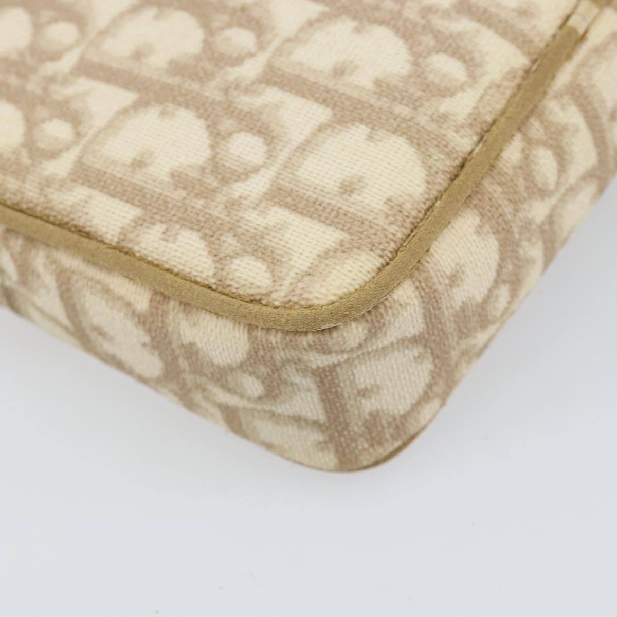 Christian Dior Trotter Canvas Romantic Pouch PVC Beige Silver Auth 168043