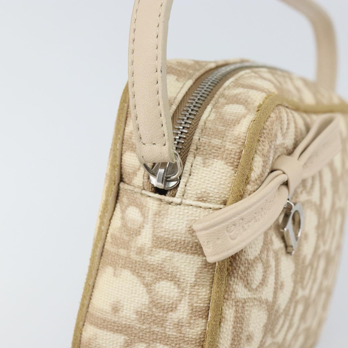 Christian Dior Trotter Canvas Romantic Pouch PVC Beige Silver Auth 168043
