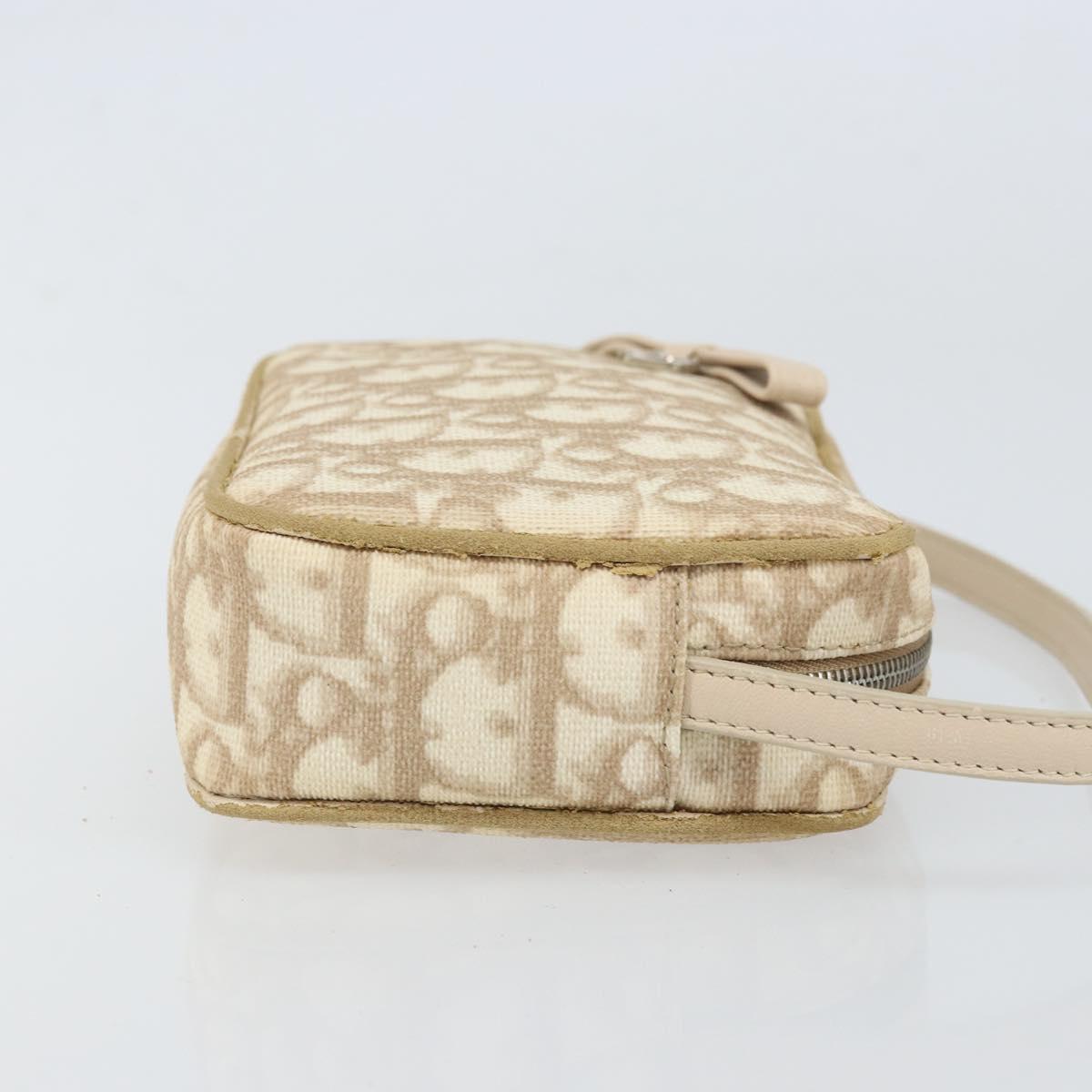 Christian Dior Trotter Canvas Romantic Pouch PVC Beige Silver Auth 168043