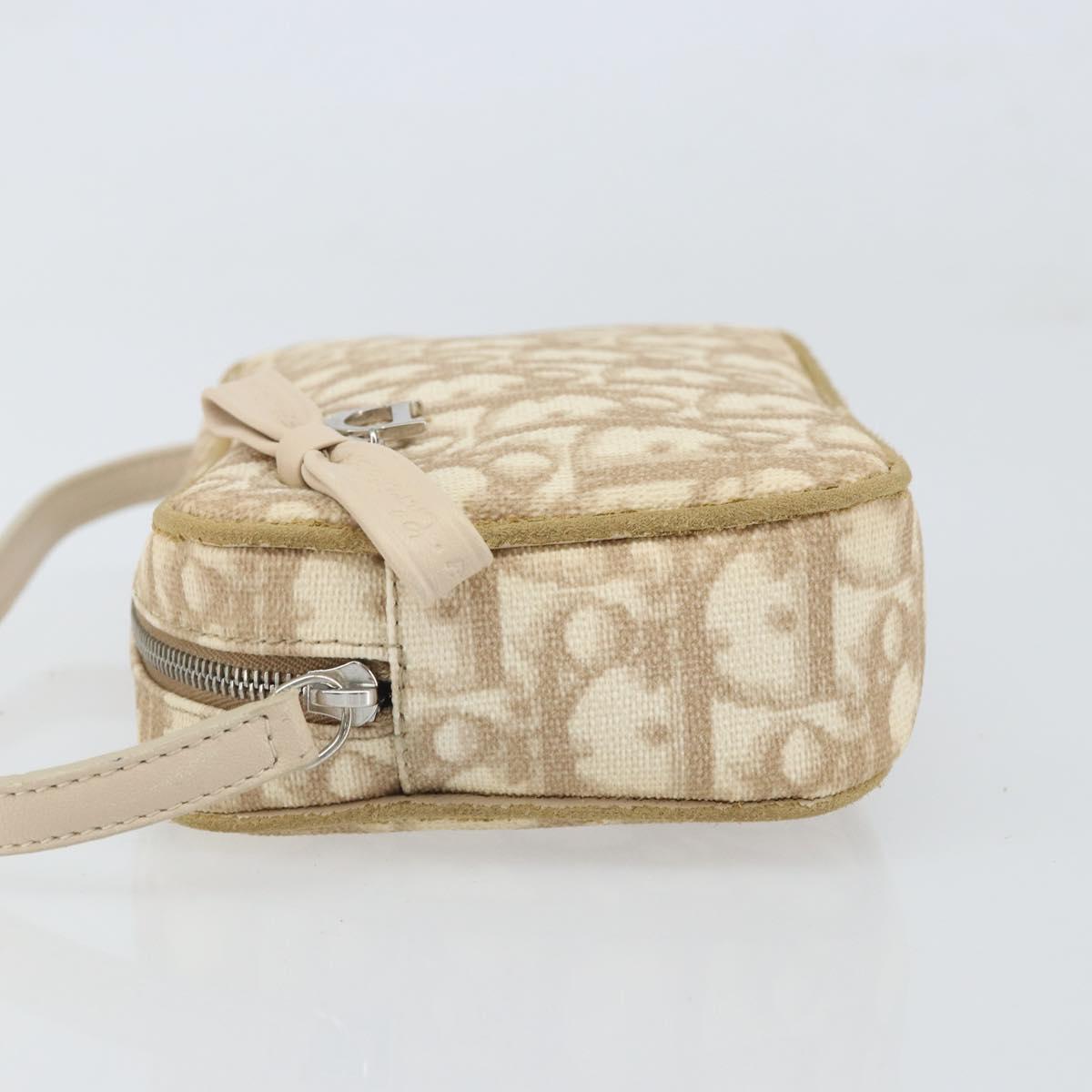 Christian Dior Trotter Canvas Romantic Pouch PVC Beige Silver Auth 168043