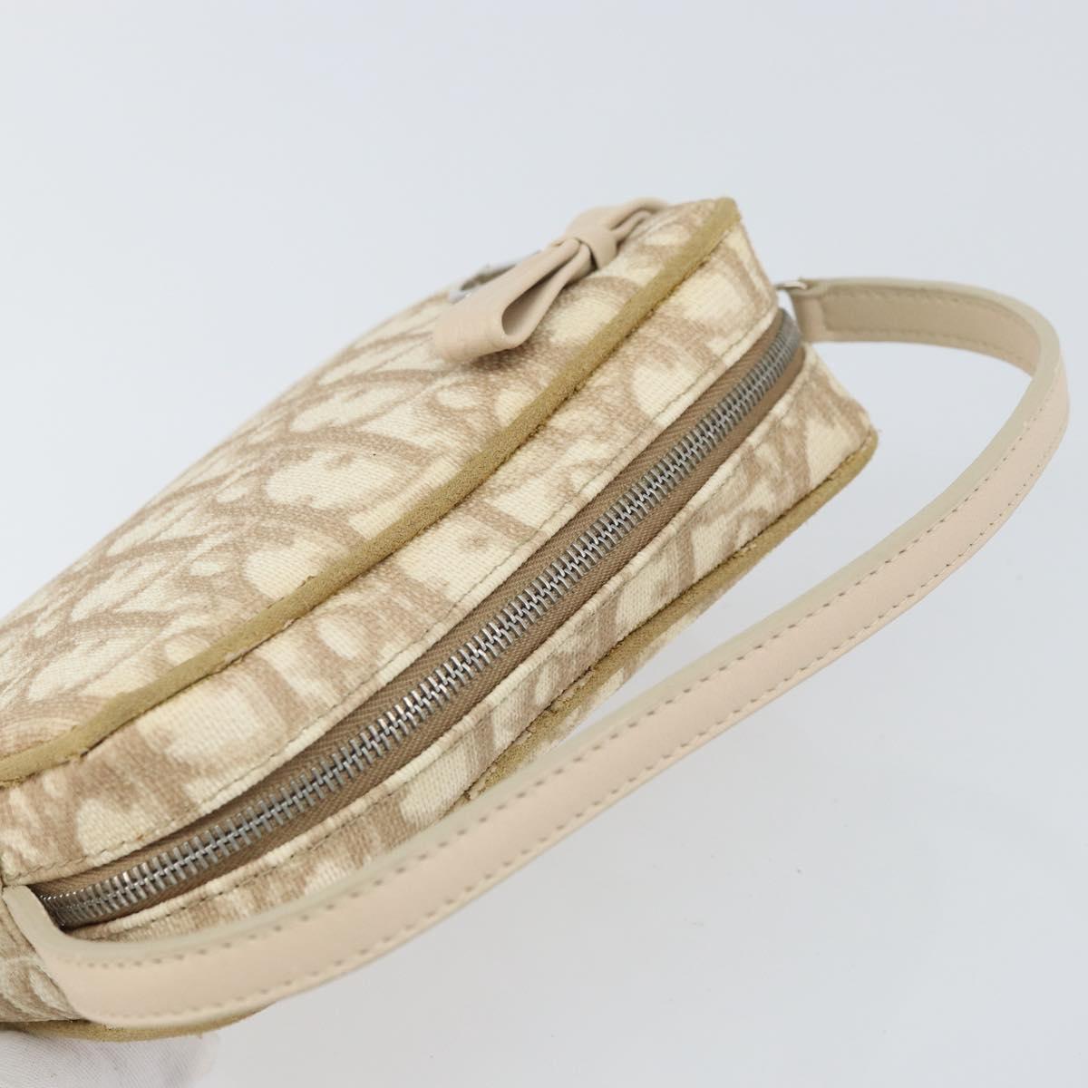 Christian Dior Trotter Canvas Romantic Pouch PVC Beige Silver Auth 168043