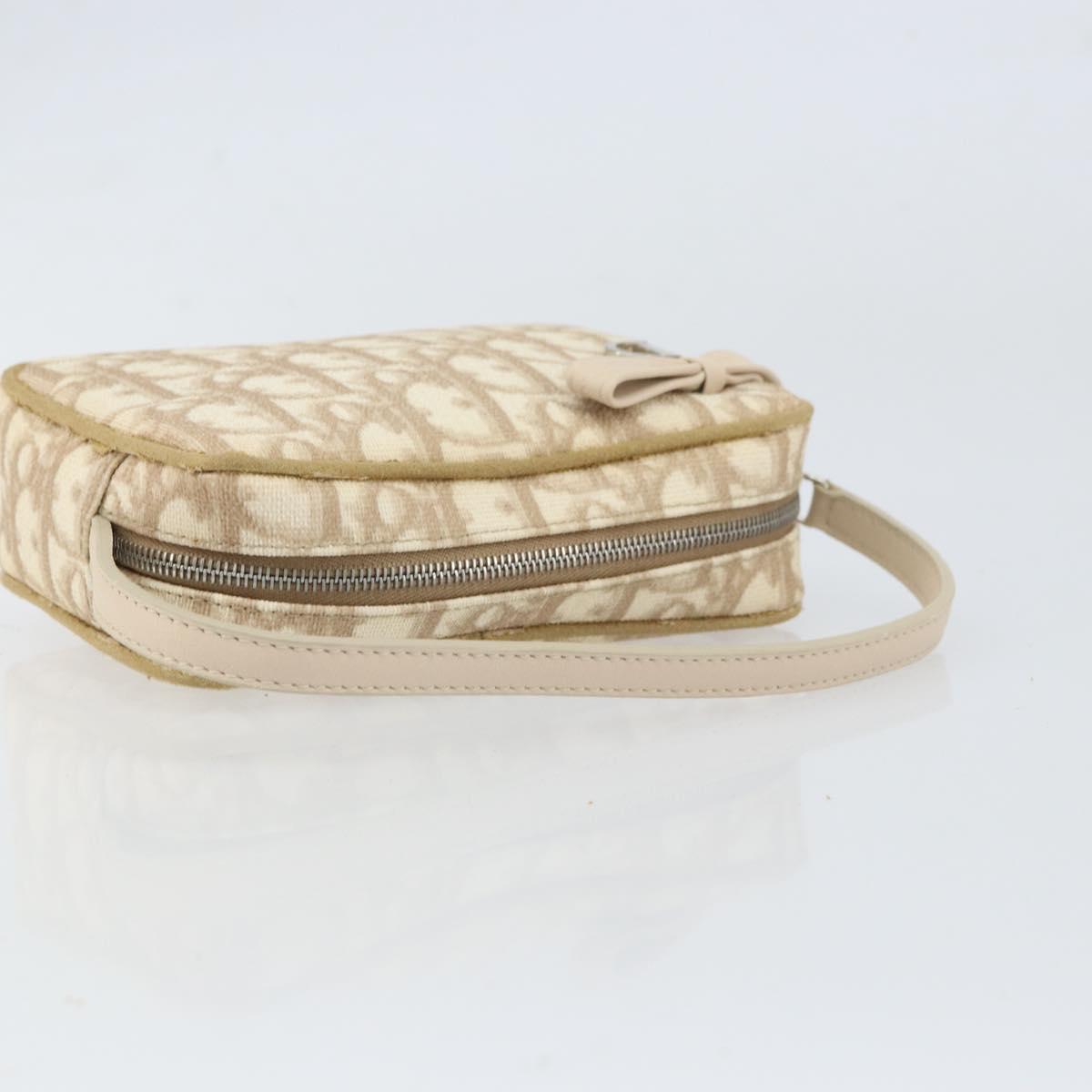 Christian Dior Trotter Canvas Romantic Pouch PVC Beige Silver Auth 168043
