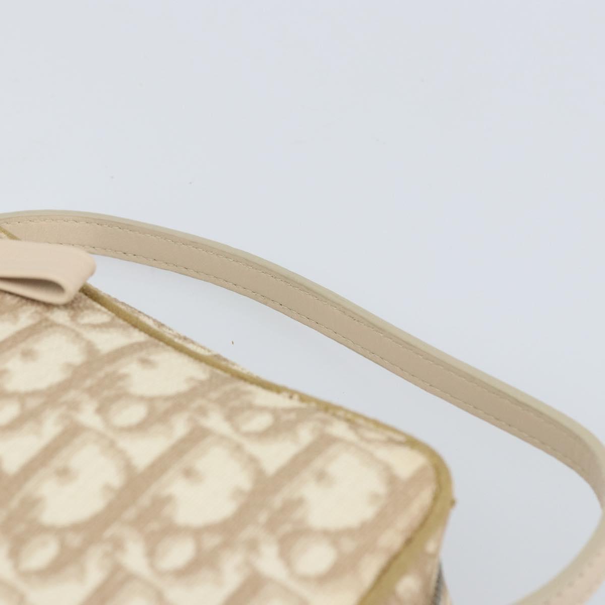 Christian Dior Trotter Canvas Romantic Pouch PVC Beige Silver Auth 168043