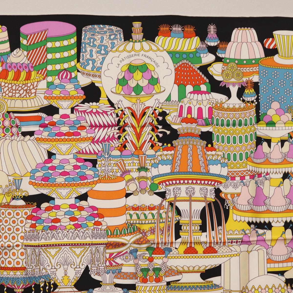 HERMES Carre 90 Scarf ""La Patisserie Francaise"" Silk Black Auth 168044SAM