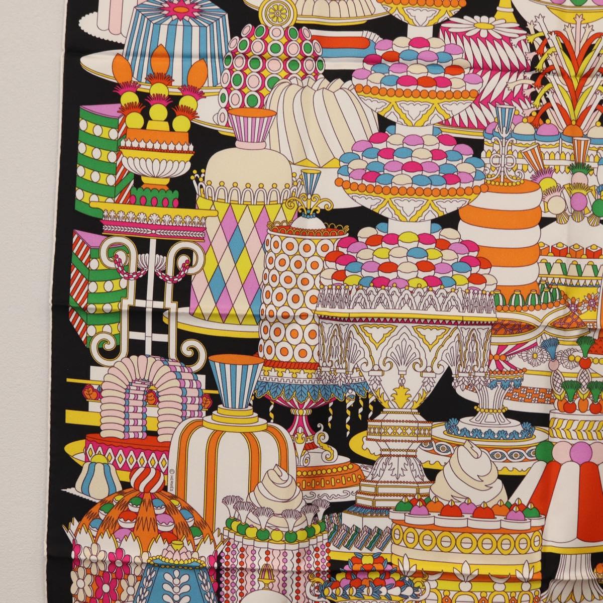 HERMES Carre 90 Scarf ""La Patisserie Francaise"" Silk Black Auth 168044SAM