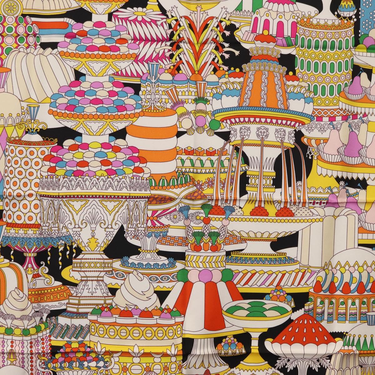 HERMES Carre 90 Scarf ""La Patisserie Francaise"" Silk Black Auth 168044SAM
