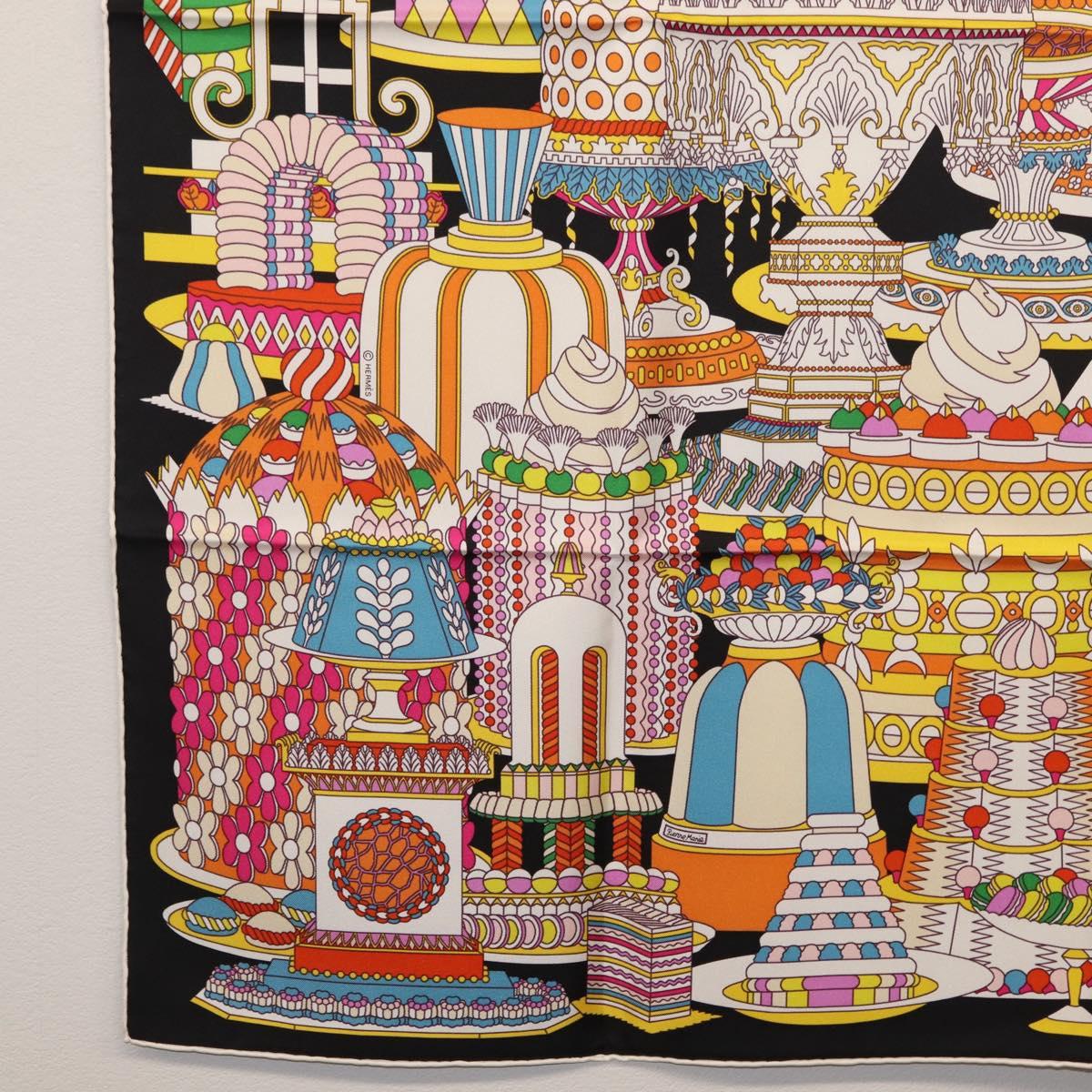 HERMES Carre 90 Scarf ""La Patisserie Francaise"" Silk Black Auth 168044SAM