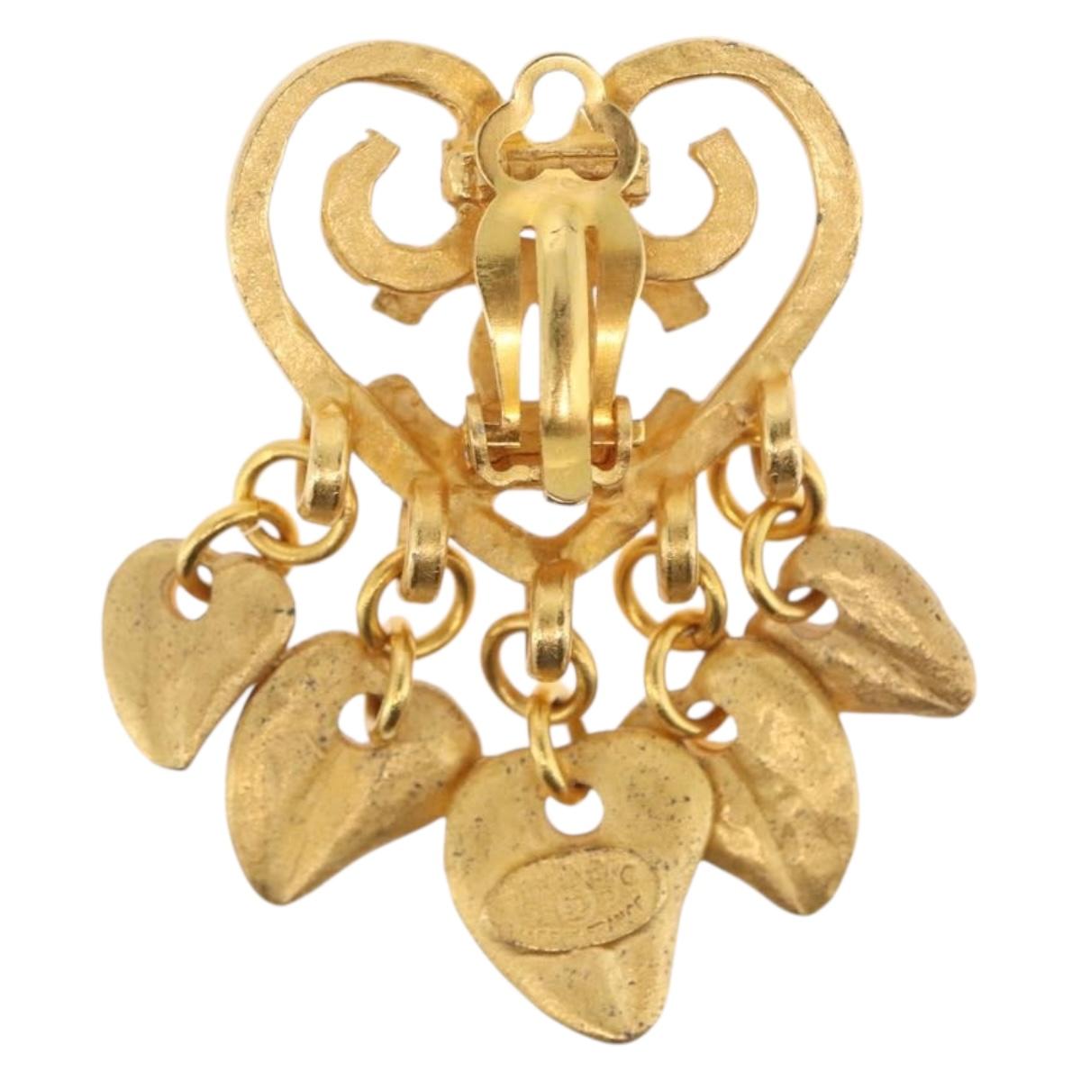 CHANEL Heart COCO Mark Earring metal Gold Tone CC Auth 168046V